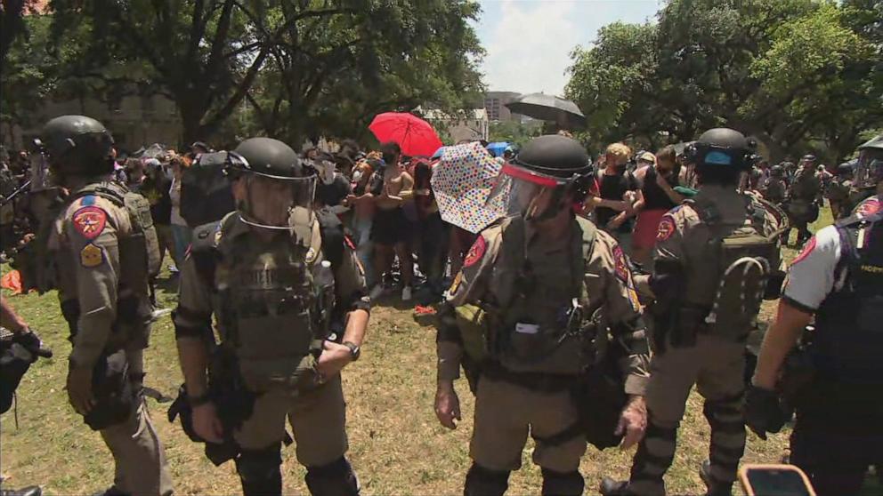 PHOTO: People protest on the University of Texas at Austin campus, April 29, 2024, in Austin, Texas.