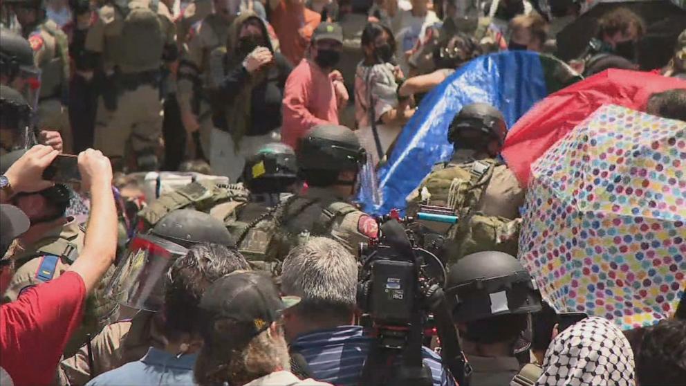 PHOTO: People protest on the University of Texas at Austin campus, April 29, 2024, in Austin, Texas.