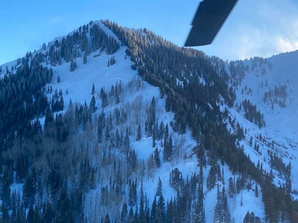 PHOTO: Aerial view of the deadly avalanche site in Millcreek Canyon, Utah, Feb. 6, 2021.