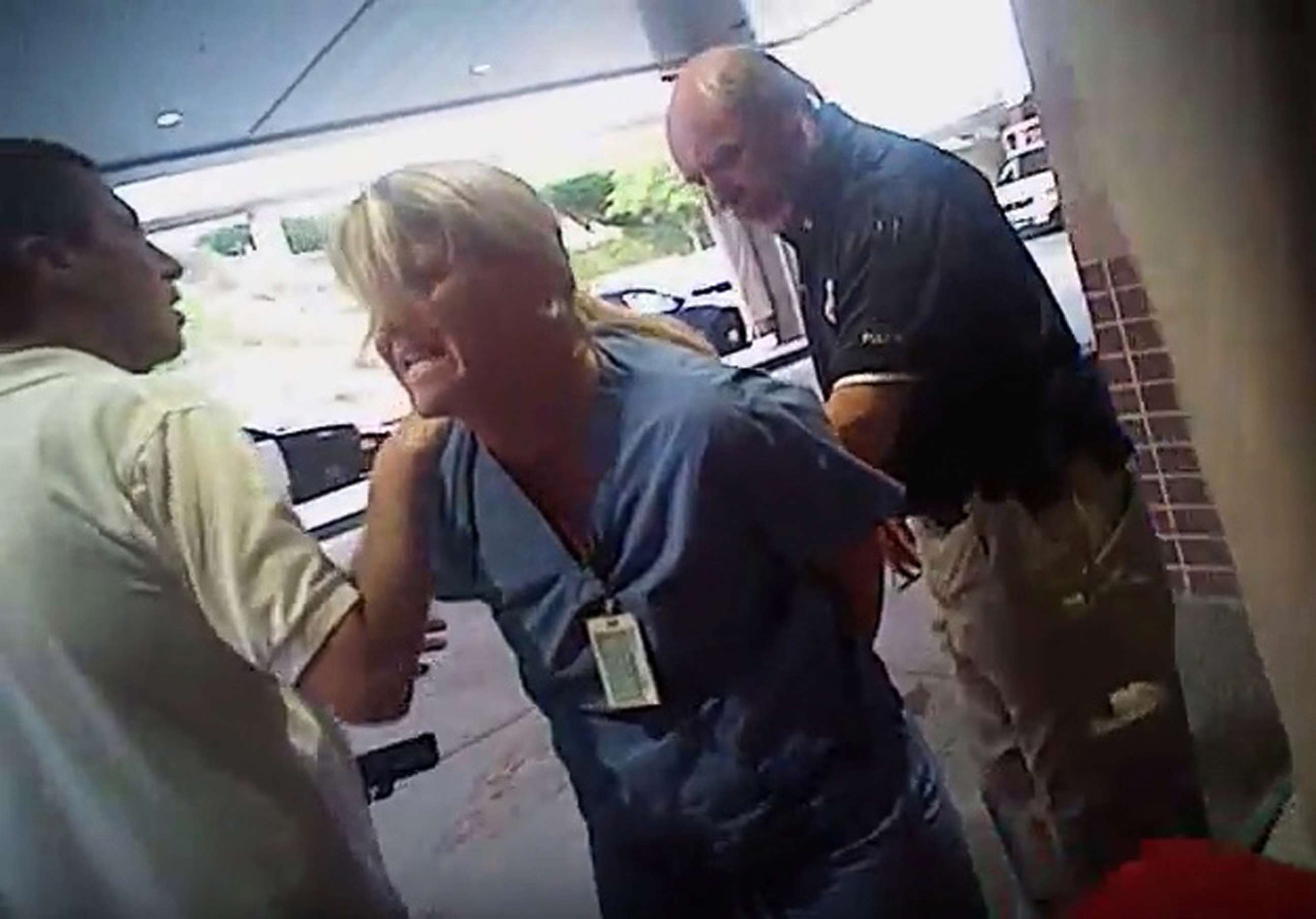 PHOTO: In this July 26, 2017, frame grab from video taken from a police body camera and provided by attorney Karra Porter, nurse Alex Wubbels is arrested by a Salt Lake City police officer at University Hospital in Salt Lake City. 