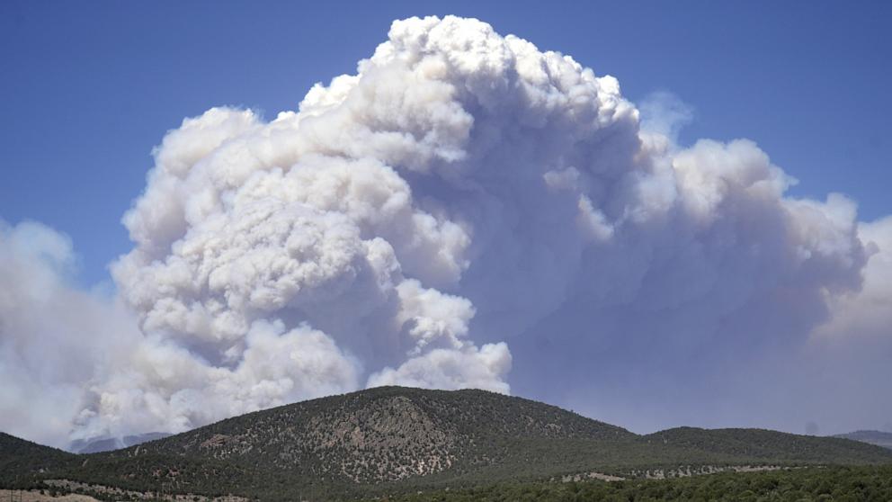 PHOTO: A plume of smoke rises from the Cottonwood Fire, June 26, 2026, near Beaver, Utah. 