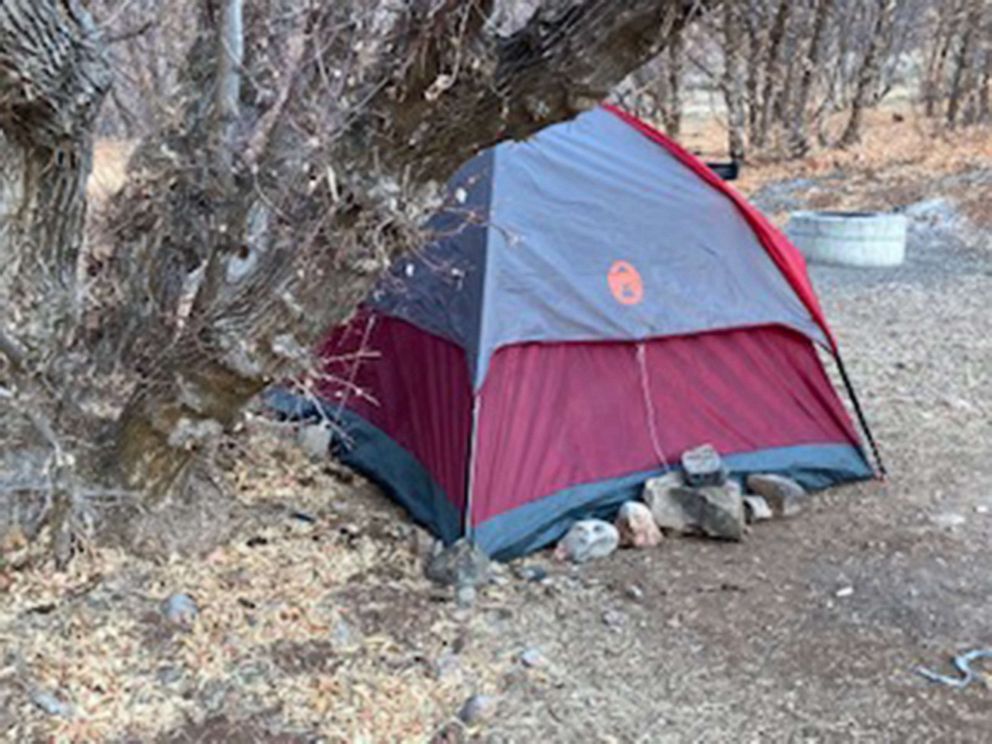 PHOTO: An undated photo of a tent was released on May 3, 2021, by Utah County Sheriff's Office with the announcement that a woman who went missing in November 2020 had been found in the Spanish Fork Canyon in Utah.