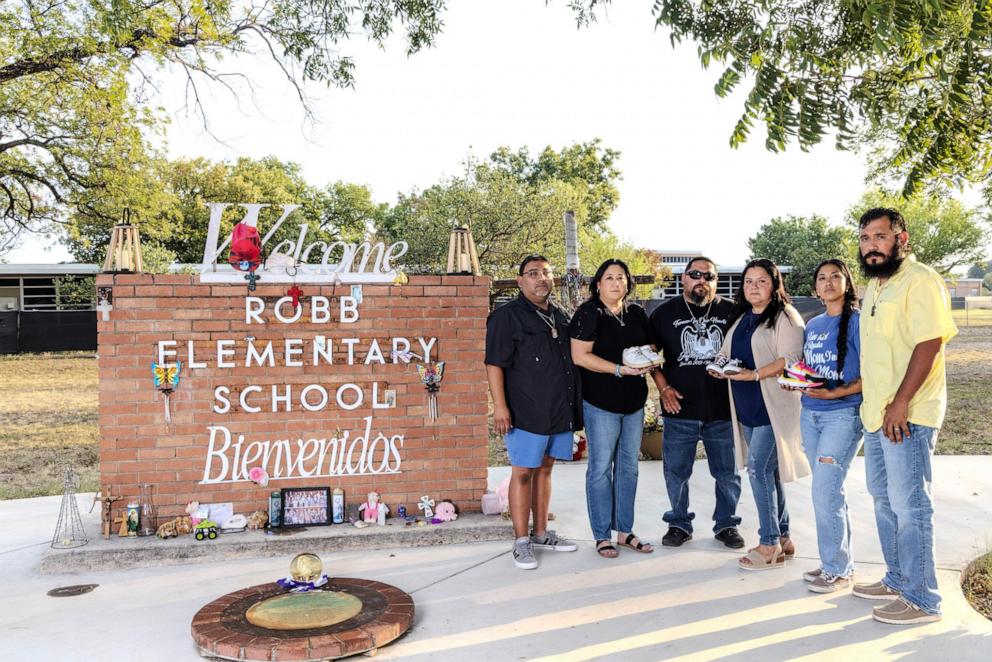 PHOTO: A new exhibit titled “77 Minutes in Their Shoes” honors the victims of the Robb Elementary shooting. 