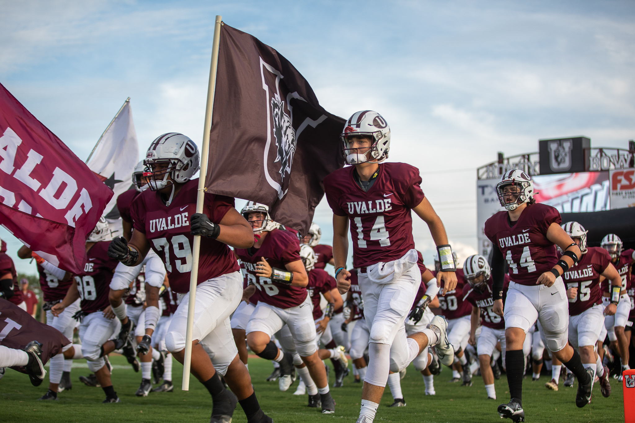 PHOTO: The Uvalde High School Coyotes played and won their first home game of the season in Uvalde, Texas, Sept. 2, 2022.  