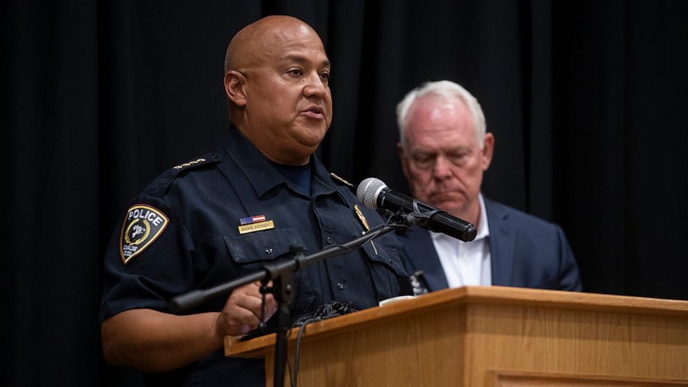 PHOTO: Uvalde police chief Pete Arredondo speaks at a press conference following the shooting at Robb Elementary School in Uvalde, Texas on May 24, 2022.