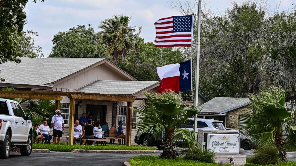 PHOTO: People visit Hillcrest Memorial Funeral Home in Uvalde, Texas, on May 30, 2022, during the visitation for Amerie Jo Garza, who died in the mass shooting at Robb Elementary School.