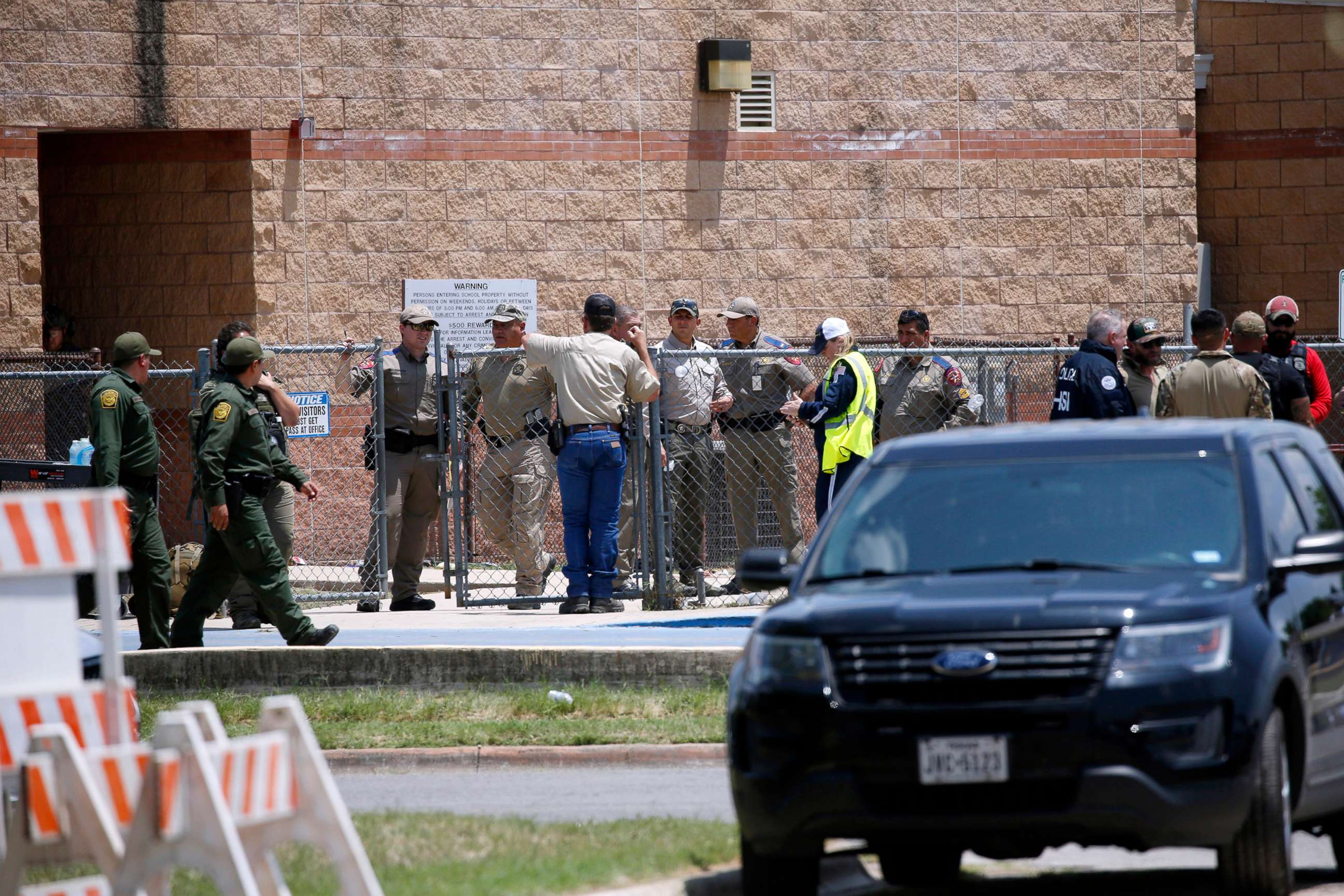 PHOTO: Law enforcement, and other first responders, gather outside Robb Elementary School following a shooting, May 24, 2022, in Uvalde, Texas.