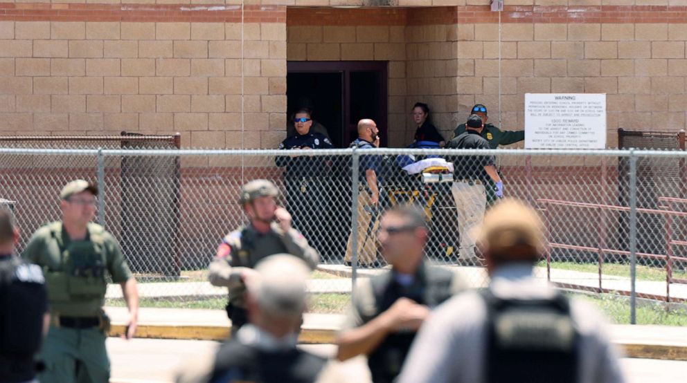PHOTO: Members of law enforcement outside Robb Elementary School, on the day of the mass shooting, May 24, 2022, in Uvalde, Texas.