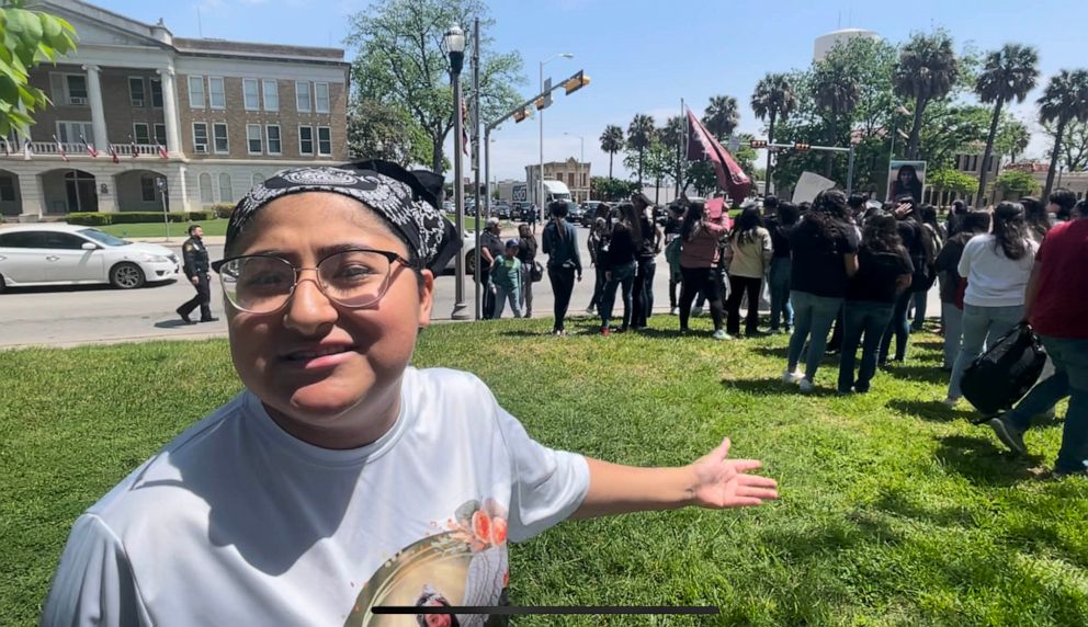 PHOTO: Jazmin Cazares, sister to Robb Elementary School victim Jackie Cazares, protests gun violence along with Uvalde students on April 5, 2023, in Uvalde, Texas.