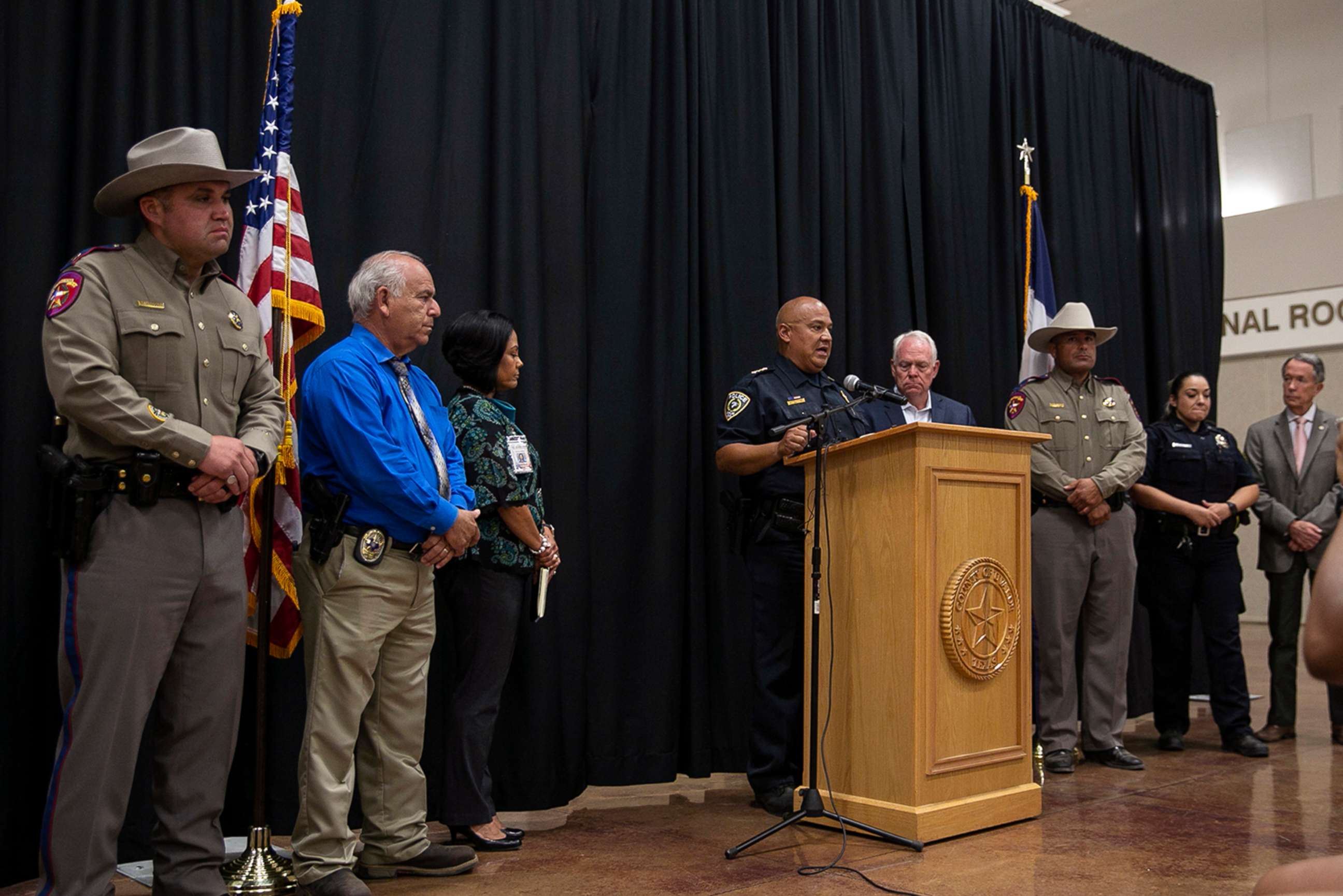 PHOTO: Uvalde school police chief Pete Arredondo speaks at a press conference following the shooting at Robb Elementary School in Uvalde, Texas, May 24, 2022.