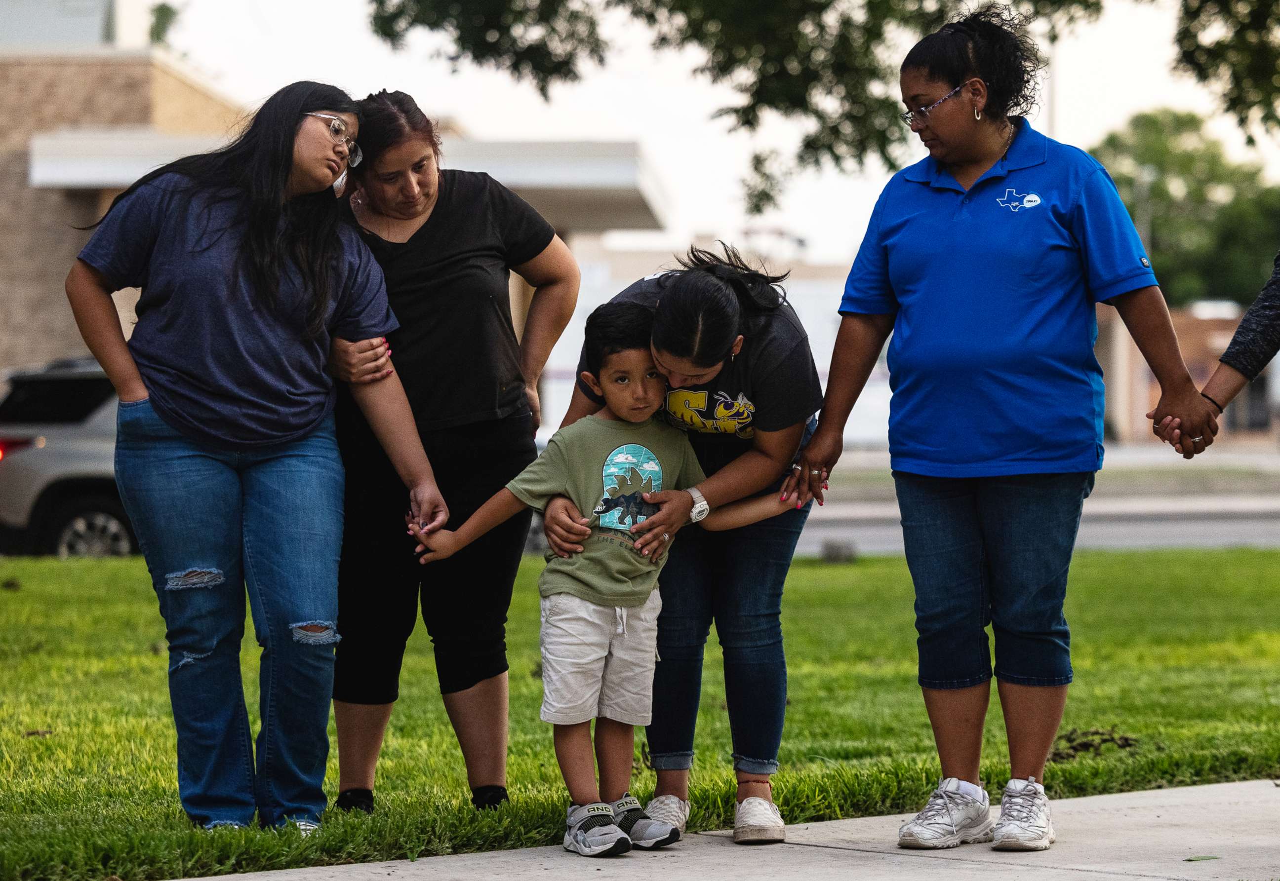 PHOTO: Members of the community gather at the City of Uvalde Town Square for a prayer vigil in the wake of a mass shooting at Robb Elementary School on May 24, 2022, in Uvalde, Texas.