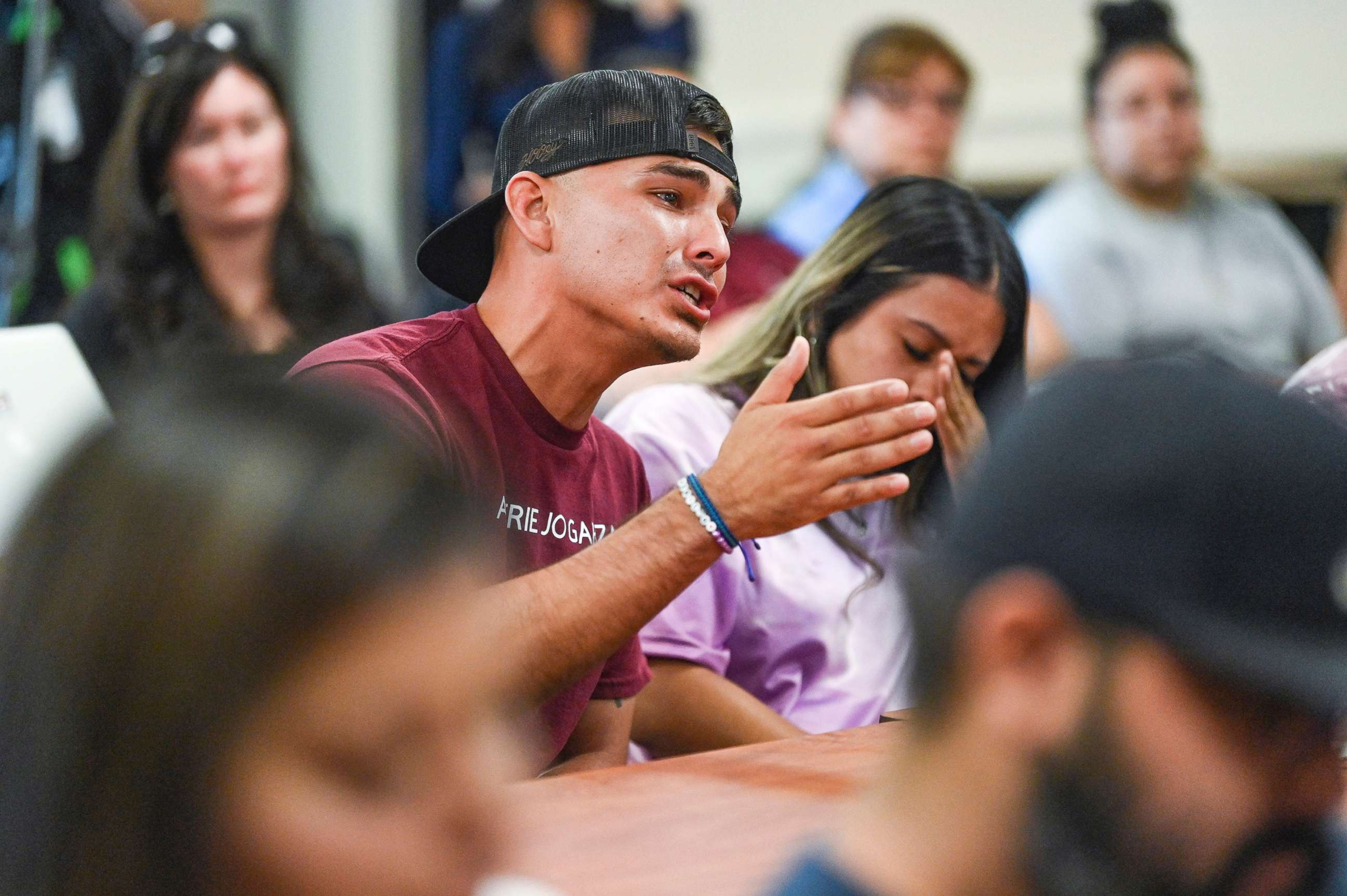 PHOTO: Angel Garza, who is the father of Amerie Jo Garza, a child who was killed at Robb Elementary School in Uvalde, pleads for answers during a City Council meeting, June 30, 2022, in San Antonio, Texas, June 30, 2022. 