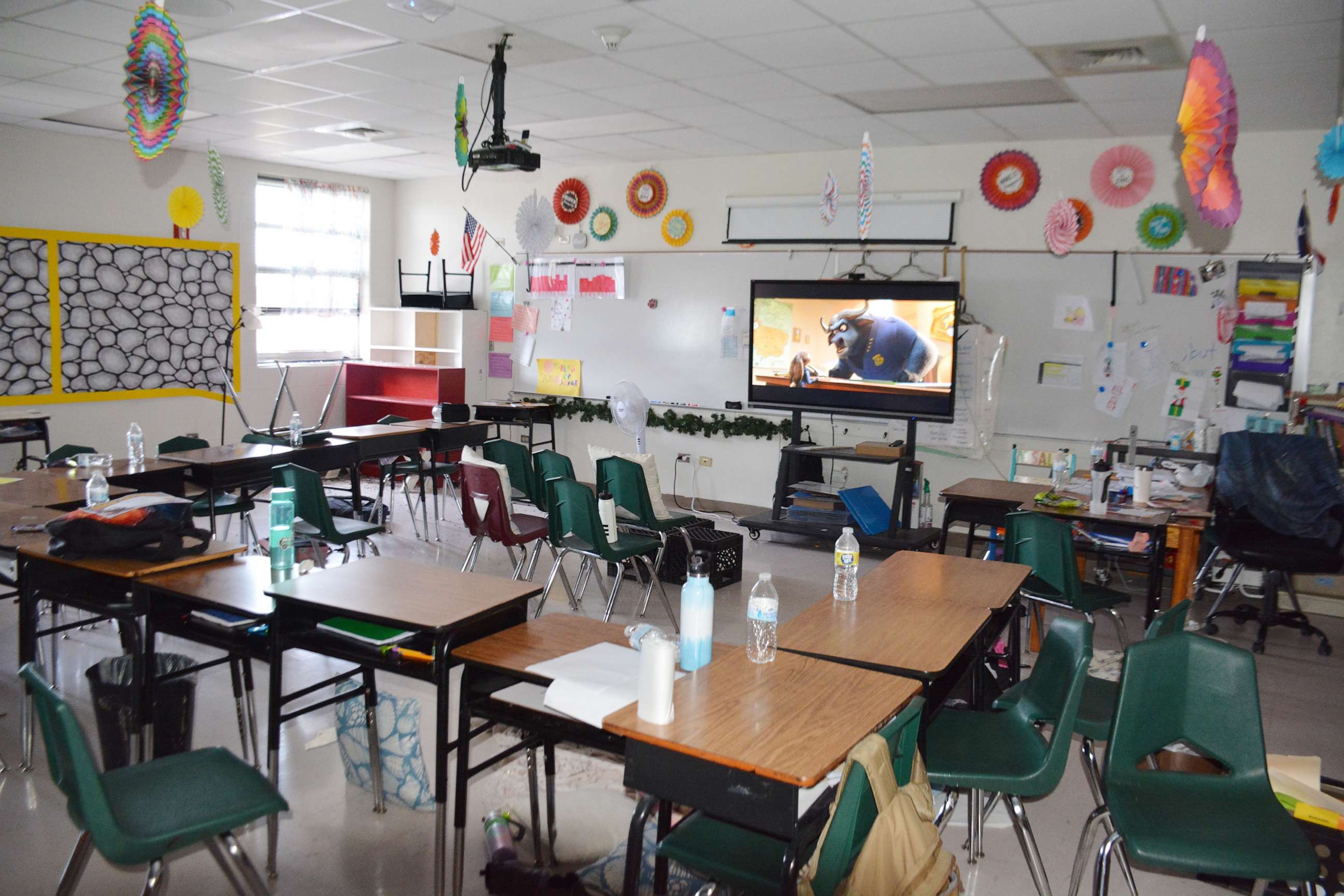 PHOTO: Inside room 106, where students were watching a movie moments before the shooter entered Robb Elementary.