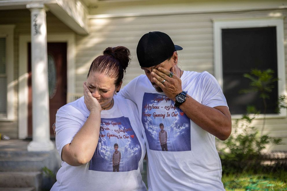 PHOTO: In this June 1, 2022, file photo, Nikki and Brett Cross, who lost their nephew, Uziyah Garcia, 10, a victim of the mass shooting at Robb Elementary School, are shown in Uvalde, Texas.