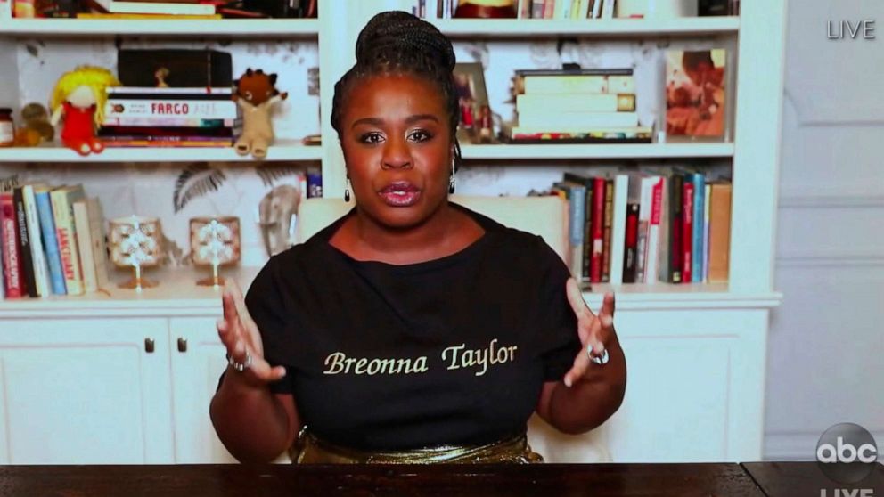 PHOTO: In this video grab, Uzo Aduba accepts the award for outstanding supporting actress in a limited series or movie for "Mrs. America" during the 72nd Emmy Awards broadcast on ABC, Sept. 20, 2020.