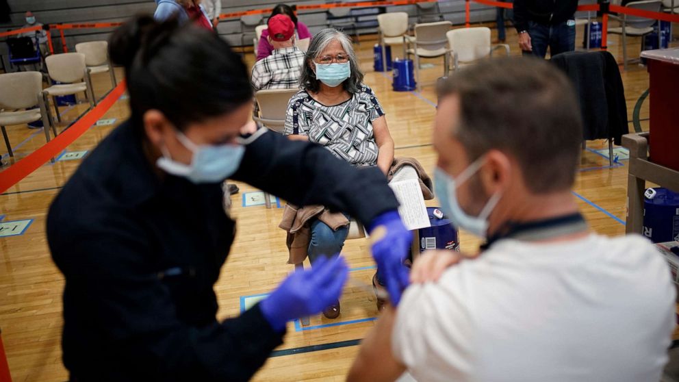 PHOTO: People receive the COVID-19 vaccine at a vaccination site in Las Vegas, Feb. 17, 2021.
