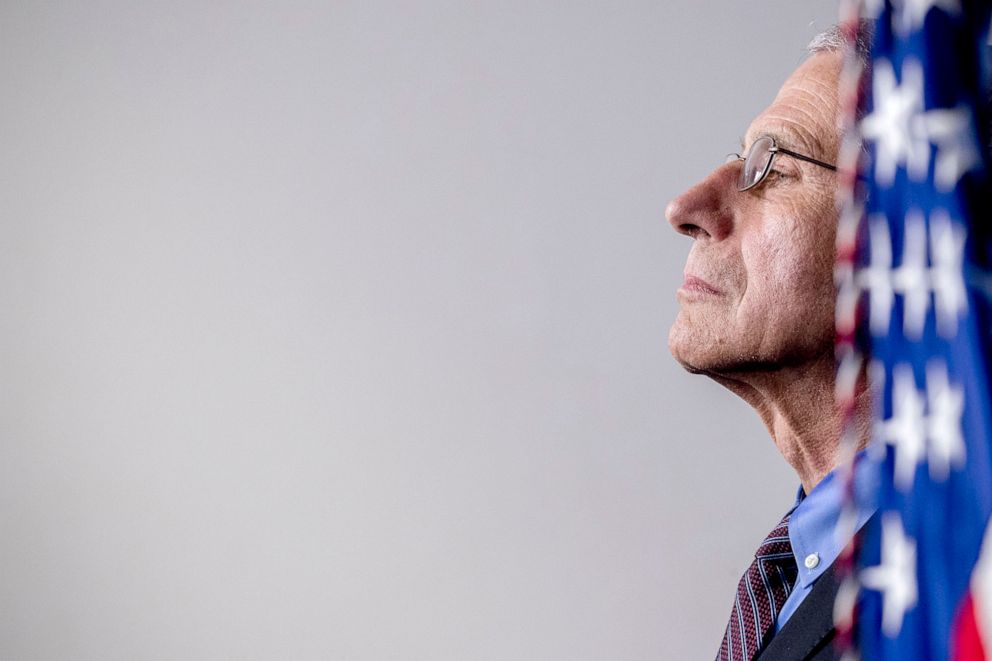 PHOTO: Dr. Anthony Fauci, director of the National Institute of Allergy and Infectious Diseases, appears at a news conference about the coronavirus in Washington on April 9, 2020. 