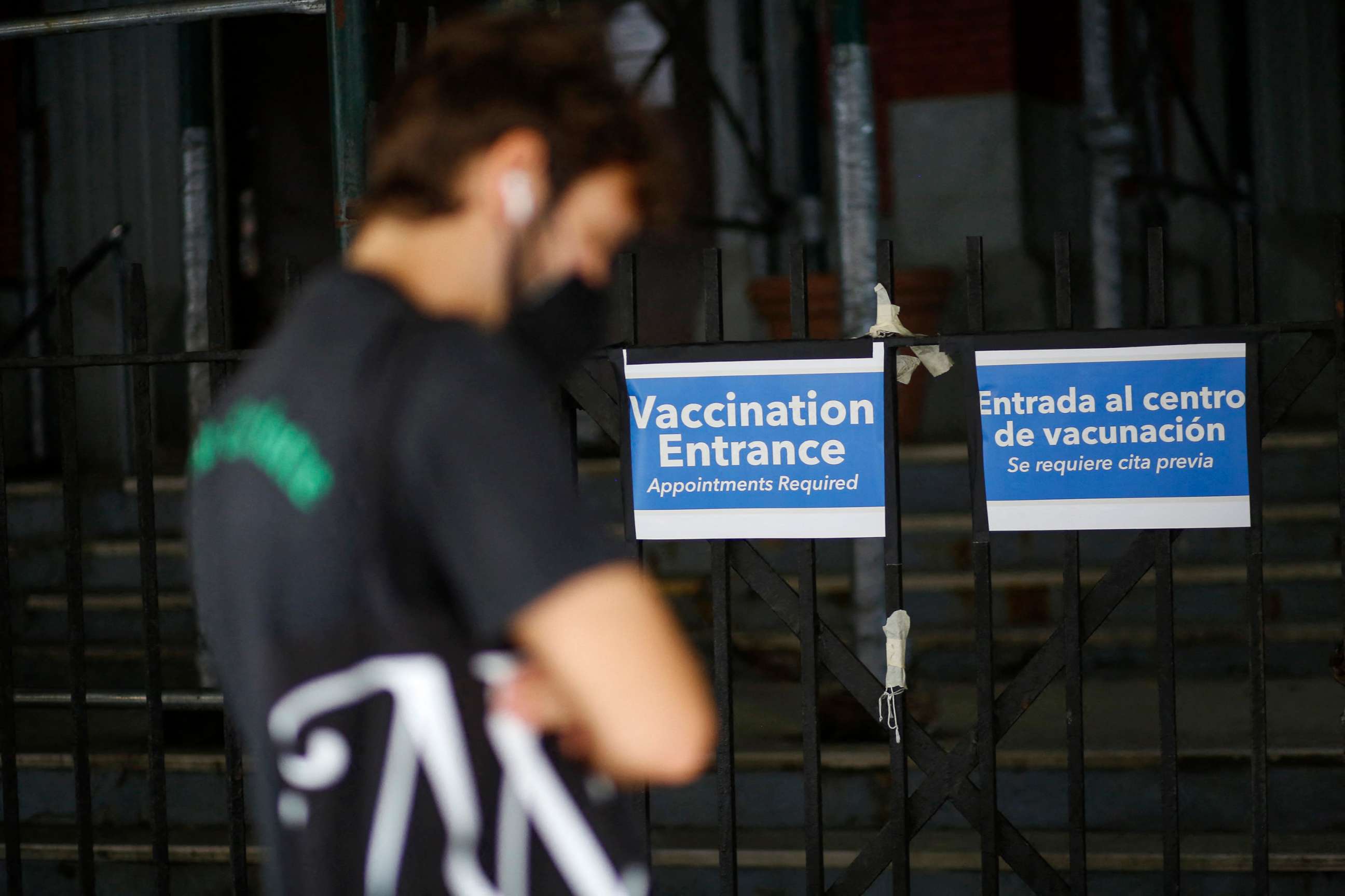 PHOTO: A man waits in line to receive the Monkeypox vaccine before the opening of a vaccination site at the Bushwick Education Campus in Brooklyn, July 17, 2022, in New York City.