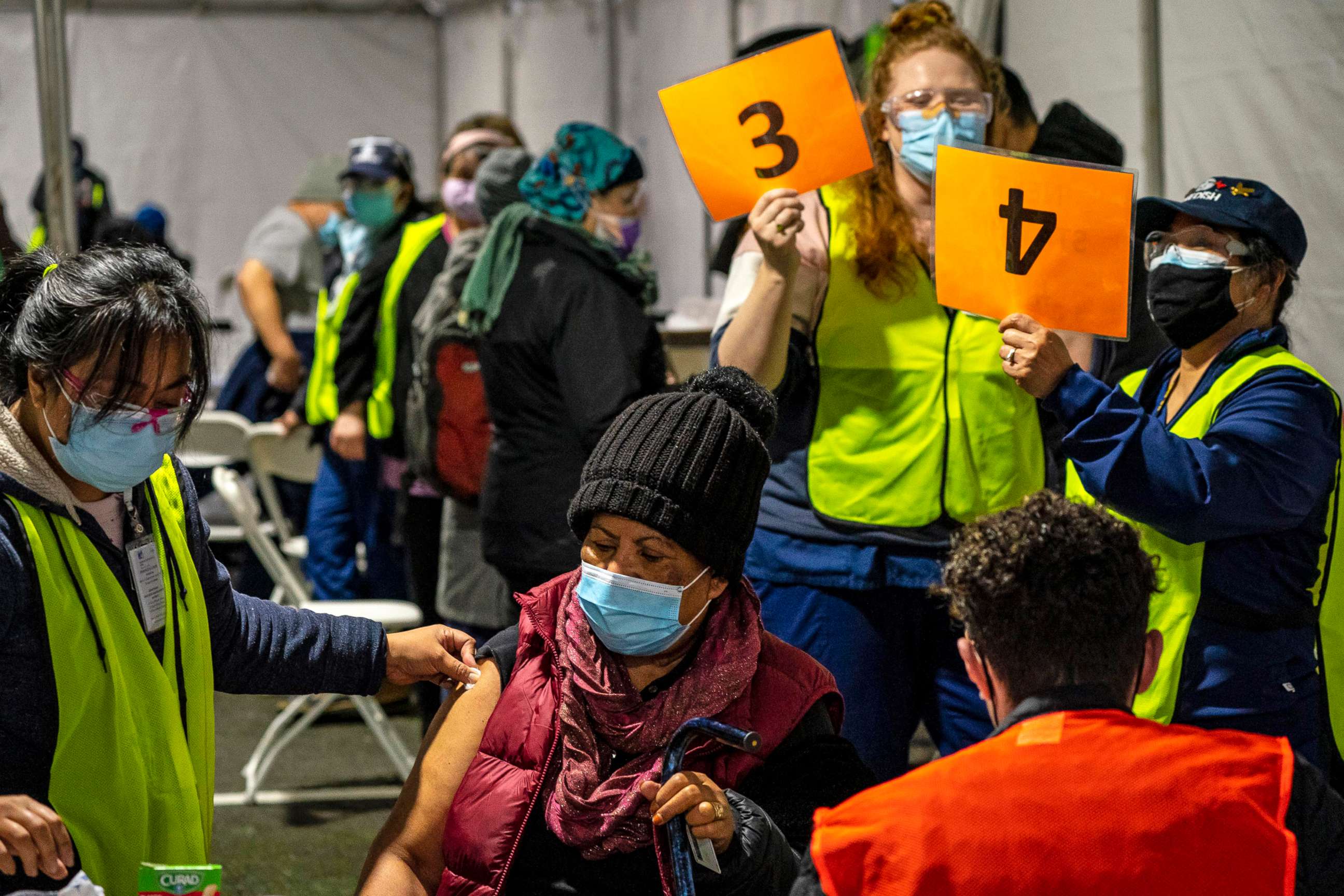 PHOTO: A patient receives a COVID-19 vaccination on Feb. 4, 2021 in Federal Way, Washington. Swedish Medical Center held a mobile vaccination clinic at the Pacific Islander Community Association of Washington.