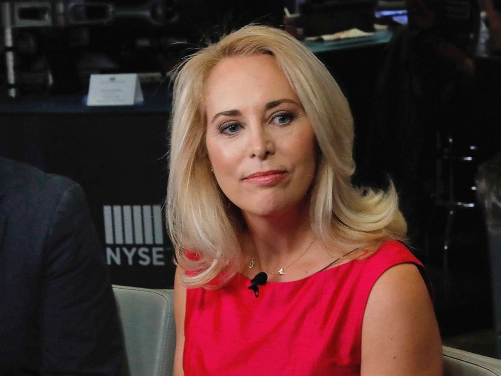 PHOTO: Film director Doug Liman, left, and former undercover CIA officer Valerie Plame are interviewed on Cheddar, on the floor of the New York Stock Exchange, Oct. 22, 2018.