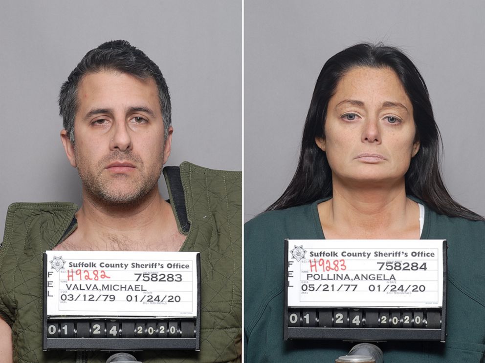 PHOTO:  NYPD officer Michael Valva, 40, charged on Jan. 24, 2020 with the second-degree murder of his 8-year-old son Thomas Valva. Right: Angela Pollina, 42, charged on Jan. 24, 2020 with the second-degree murder of 8-year-old Thomas Valva.
