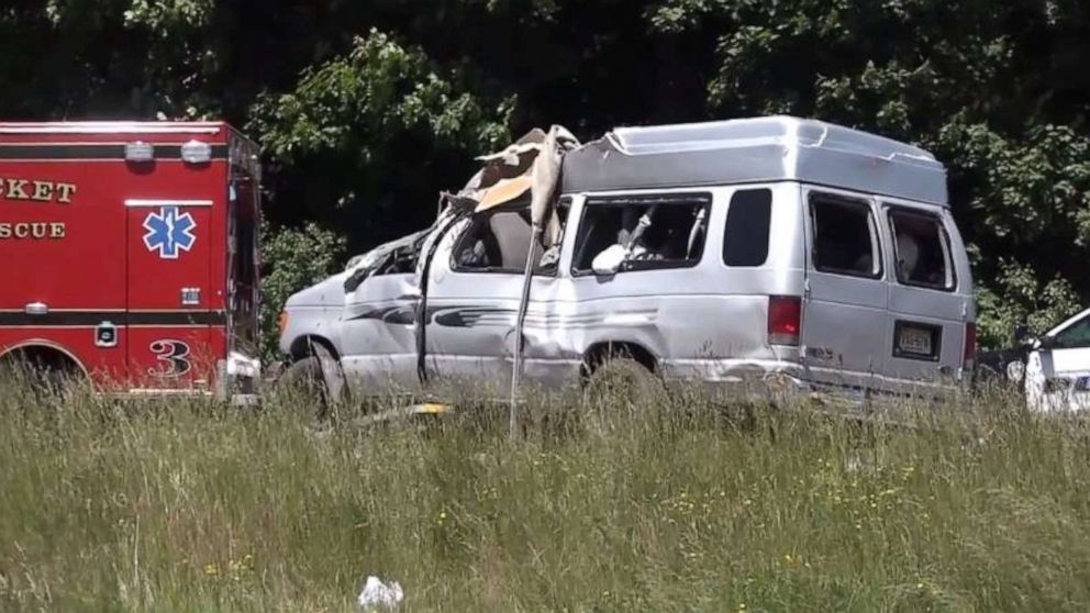 PHOTO: Two people were killed and another nine injured when a van flipped and ejected all 11 people in Attleboro, Mass., on Saturday, June 8, 2019.