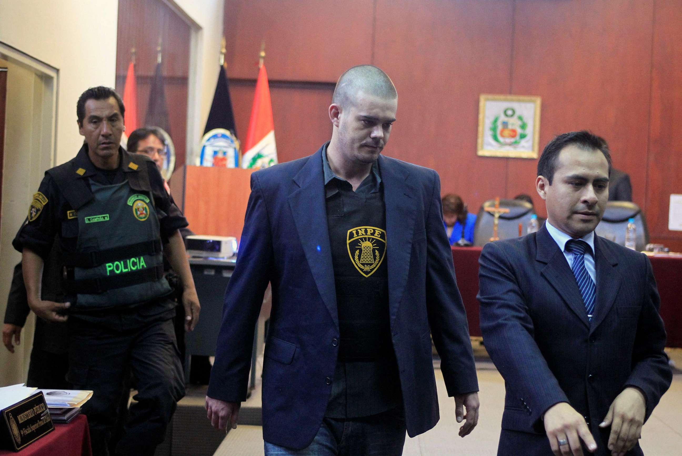 PHOTO: In this Jan. 6, 2012, file photo, Dutch citizen Joran Van der Sloot enters the courtroom in the Lurigancho prison in Lima, Peru.