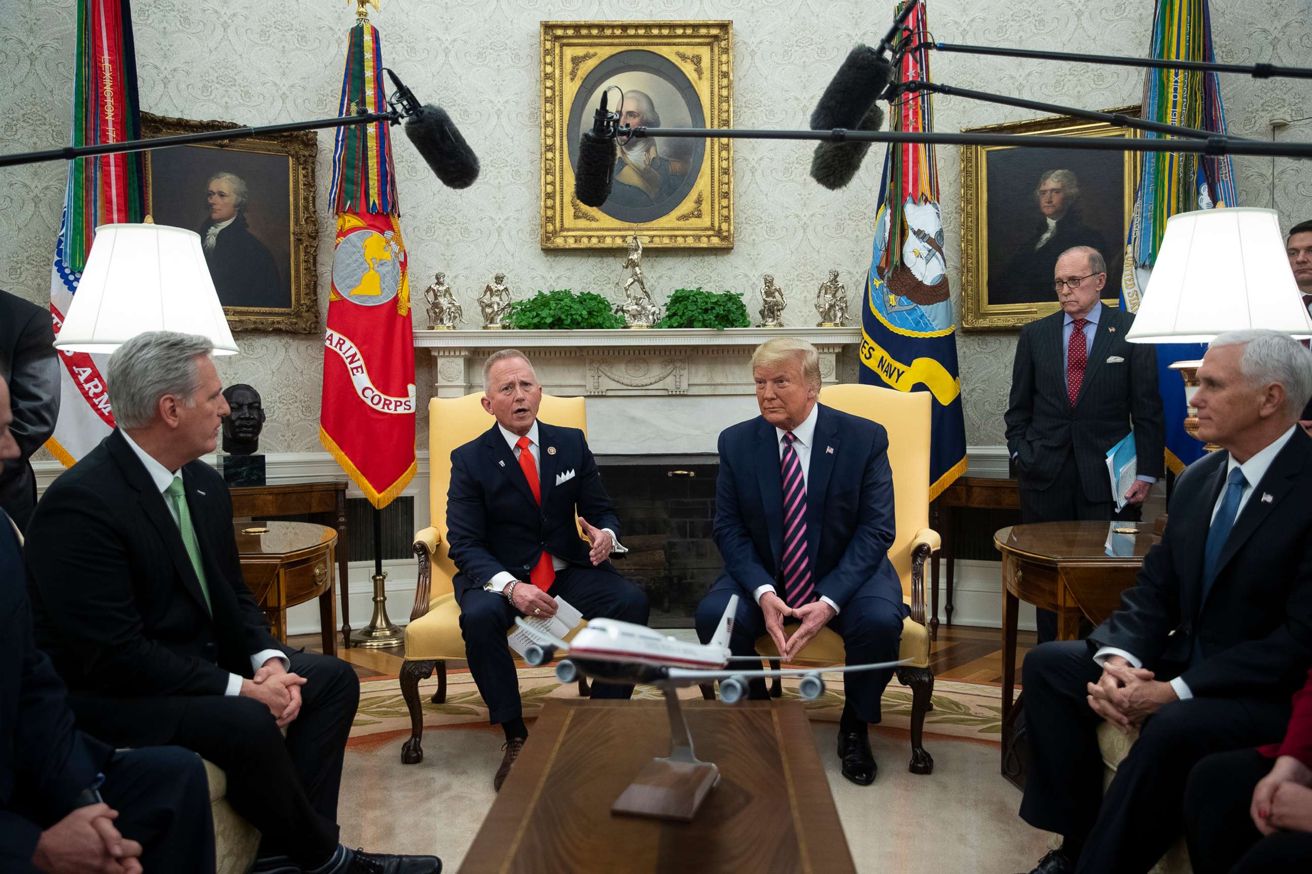 PHOTO: President Donald Trump listens as Rep. Jeff Van Drew, D-N.J., who is planning to switch his party affiliation, speaks during a meeting in the Oval Office of the White House, Dec. 19, 2019, in Washington.