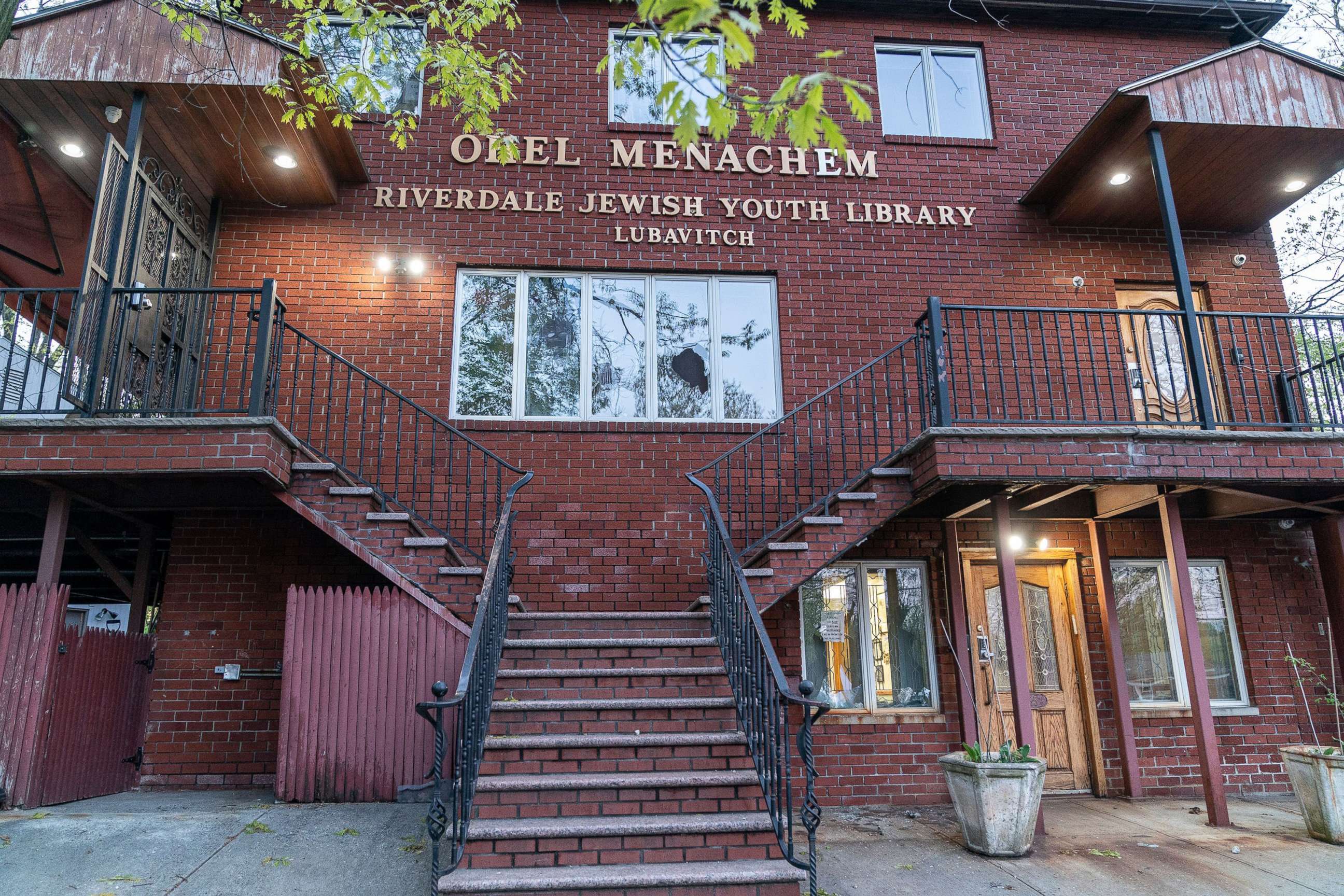 PHOTO: In this April 25, 2021, file photo, windows were broken at the Ohel Menachem Riverdale Jewish Youth Library Lubavitch in Riverdale, N.Y.