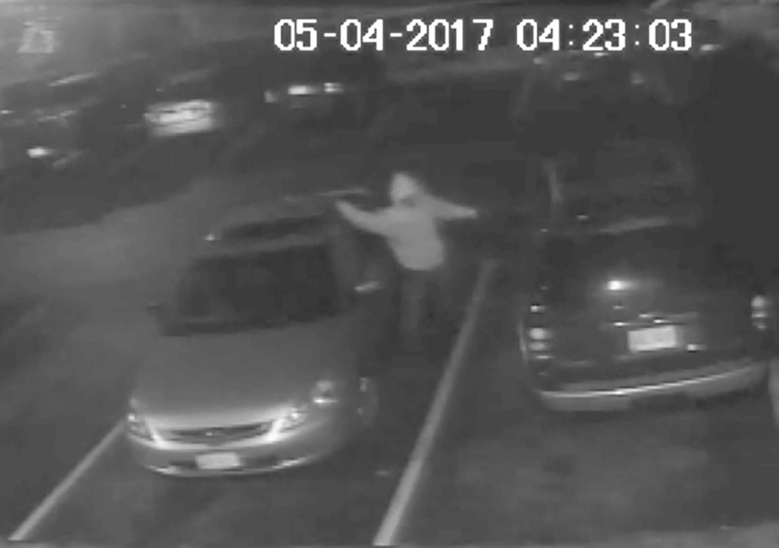 PHOTO: A single subject is captured on surveillance video during the vandalism incident on May 4, 2017.