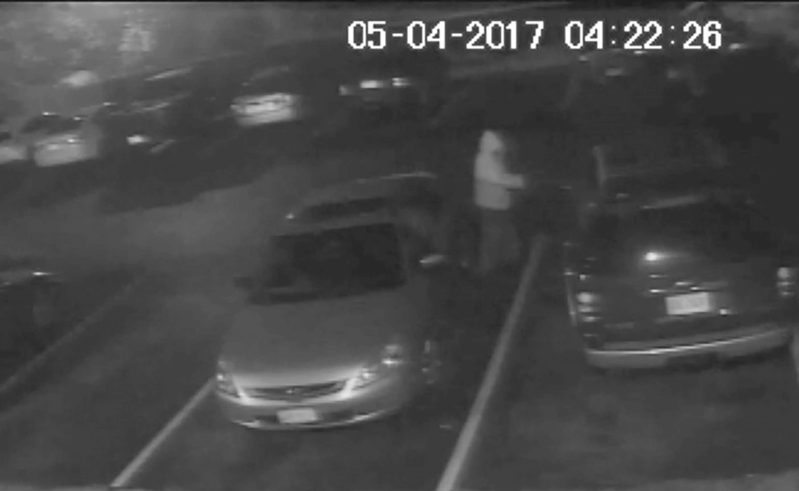 PHOTO: A single subject is captured on surveillance video during the vandalism incident on May 4, 2017.