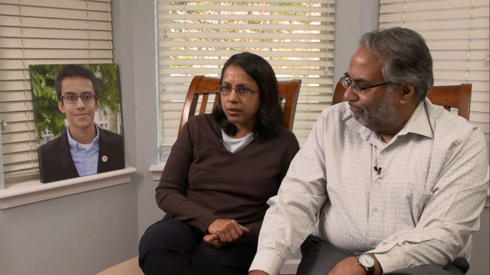 PHOTO: Seema Dedhiya and Manish Chheda sit down with ABC News after the death of their son, 20-year-old Purdue University student Varun Chheda.