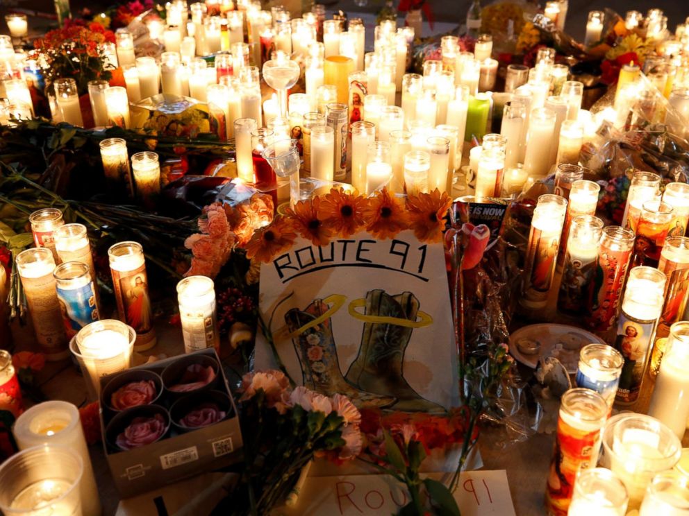 PHOTO: A candlelight vigil is seen, Oct. 2, 2017 on the Las Vegas strip following a mass shooting at the Route 91 Harvest Country Music Festival in Las Vegas.