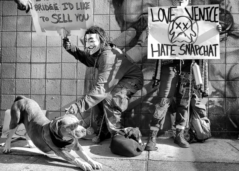 PHOTO: Love Venice, Hate Snapchat - the day Snapchat goes public on the Nasdaq, Venice residents organize a protest in front of Snapchat’s Market Street headquarters, March 3, 2017.