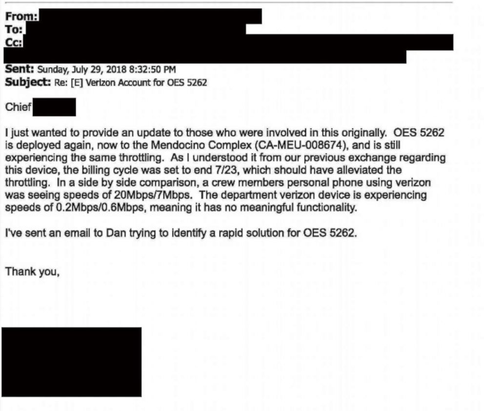 PHOTO: Email exchange between Verizon representatives and Santa Clara County Fire officials.