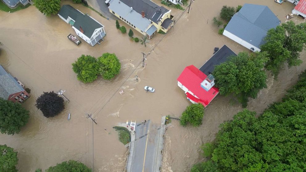 PHOTO: A general view of a flooded area, in Ludlow, Vt., July 10, 2023.
