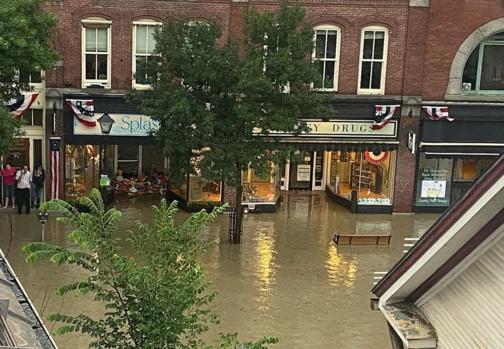 PHOTO: A general view of a flooded road, in Montpelier, Vt., July 10, 2023.