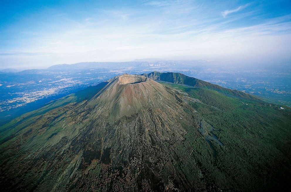PHOTO: Aerial view of the Vesuvio Volcano crater located at the Vesuvio National Park, Campania, Italy, in 2018.