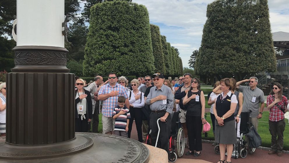 PHOTO: Leonard Jindra and Hal Baumgarten, the widow of the soldier who inspired the opening scene of ï¿½Saving Private Ryan,ï¿½ visited the Normandy American Cemetery. 