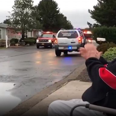 Police and firefighters in Newport, Oregon, marked a World War II veteran’s 98th birthday with a drive-by parade.