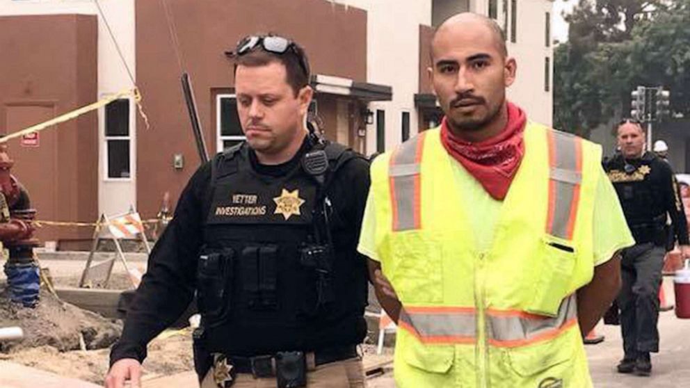 PHOTO: Victor Serriteno, of Vacaville, Calif., is taken into custody in a photo published to Facebook by the Vacaville Police Department on Sept. 11, 2020.