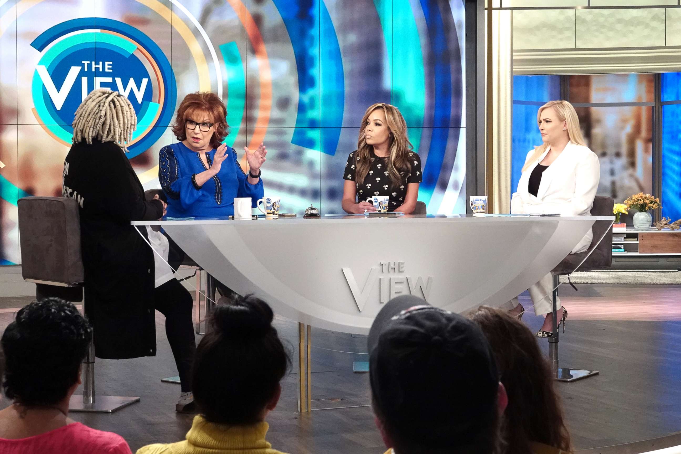 PHOTO: "The View" co-hosts Whoopi Goldberg, Joy Behar, Sunny Hostin and Meghan McCain share their Super Tuesday predictions, Mar. 3, 2020.