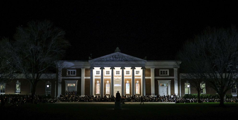 PHOTO: Members of the University of Virginia community attend a candlelight vigil on the South Lawn for the victims of a shooting overnight at the university, on Nov. 14, 2022 in Charlottesville, Va.