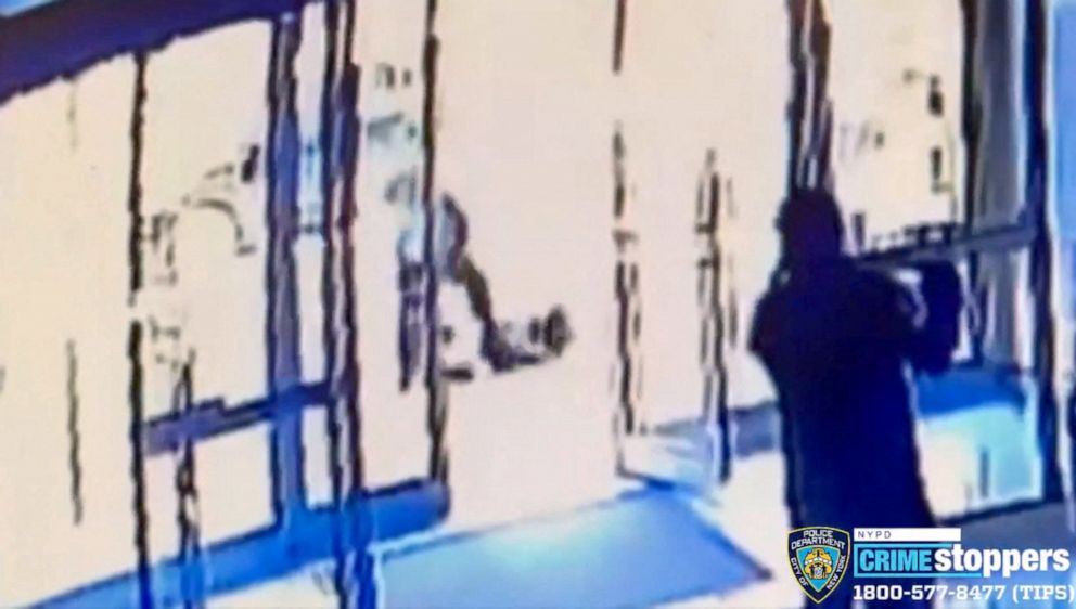 PHOTO: In this file image released on March 30, 2021, on its Twitter feed (@NYPDTips) by the New York Police Department Crime Stoppers shows a man assaulting a 65-year-old Asian American woman, Vilma Kari, on March 29, 2021.
