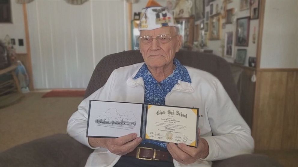 PHOTO: Vince Golembiowski from Clyde, Ohio, got his high school diploma on Jan. 4.