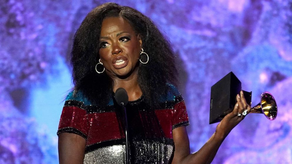 PHOTO: Viola Davis accepts the award for best audio book, narration, and storytelling recording for "Finding Me: A Memoir" at the 65th annual Grammy Awards, Feb. 5, 2023, in Los Angeles.