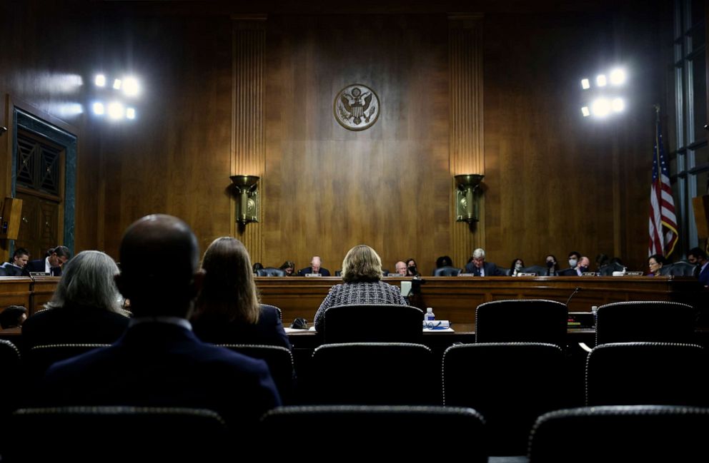 PHOTO: Deputy Attorney General Lisa Monaco testifies on renewing and strengthening the Violence Against Women Act during a Senate Judiciary Committee hearing on Capitol Hill on Oct. 05, 2021, in Washington.