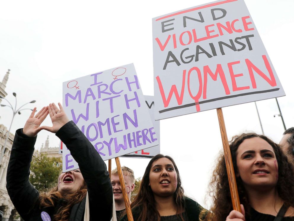 PHOTO: People attend a rally against gender-based and sexual violence against women in Madrid, Spain, Nov. 25, 2018. 