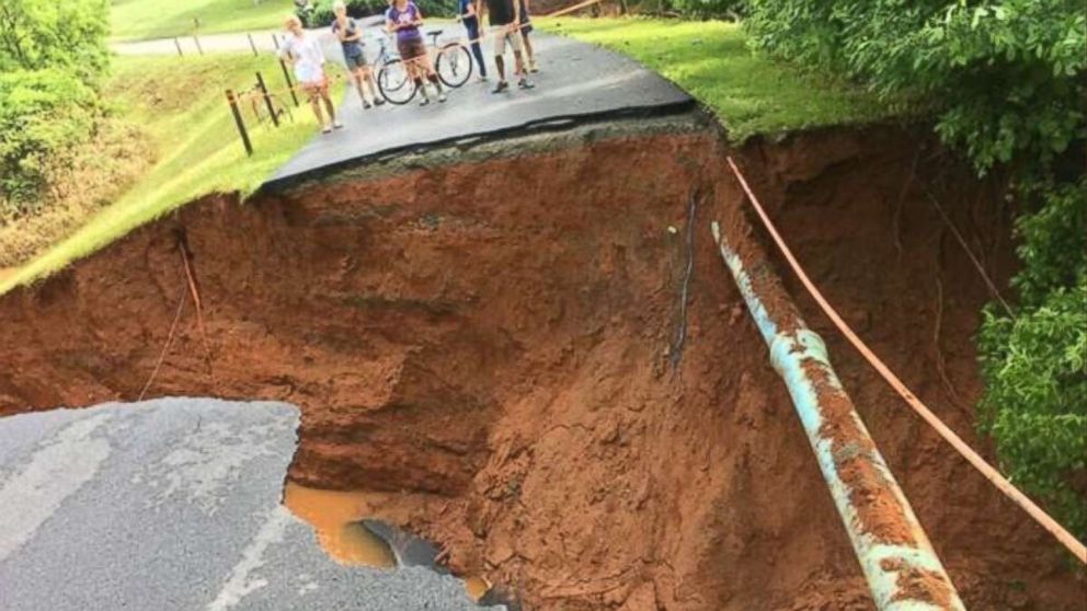 Roads were washed out in Albemarle County, Virginia, on Thursday, May 31, 2018, due to heavy rain.