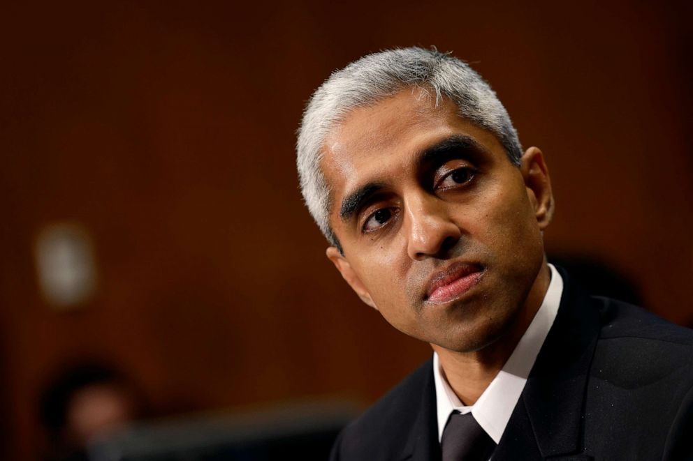 PHOTO: U.S. Surgeon General Vivek Murthy listens during a hearing with the Senate Health, Education, Labor, and Pensions committee at the Dirksen Senate Office Building, June 8, 2023, in Washington.